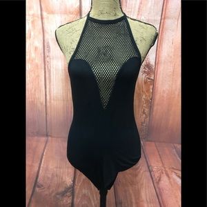 Boohoo black halter tie mesh bodysuit 8